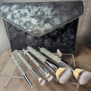 IT makeup Cosmetic 5 brush set textured sparkle glitter handles with case